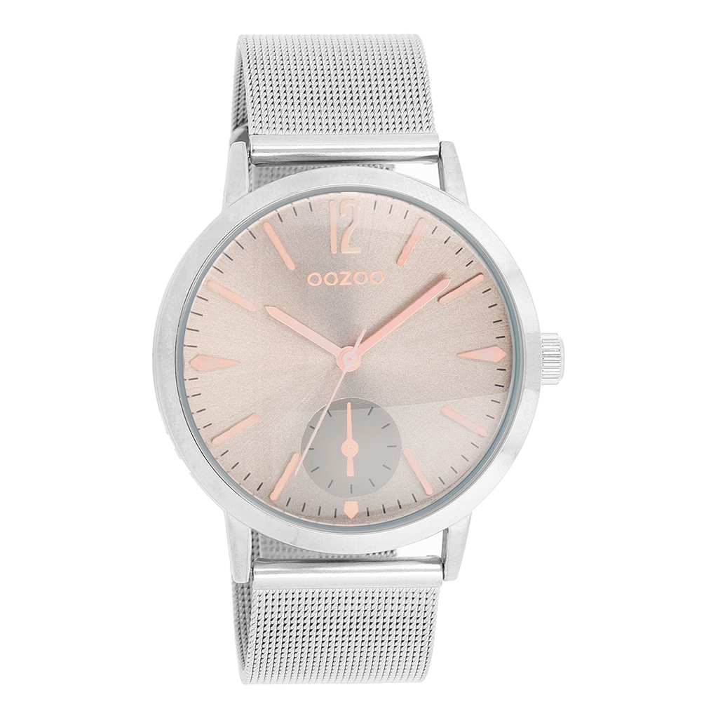 Silver coloured OOZOO watch with metal mesh bracelet - C8612