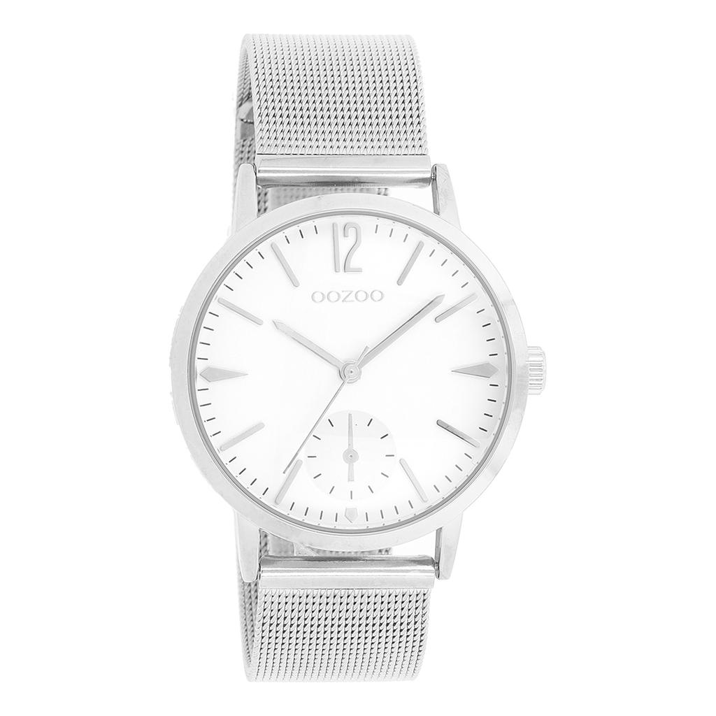Silver coloured OOZOO watch with metal mesh bracelet - C8615