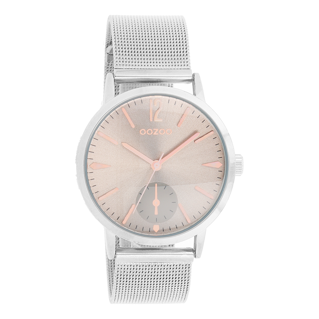 Silver coloured OOZOO watch with metal mesh bracelet - C8617