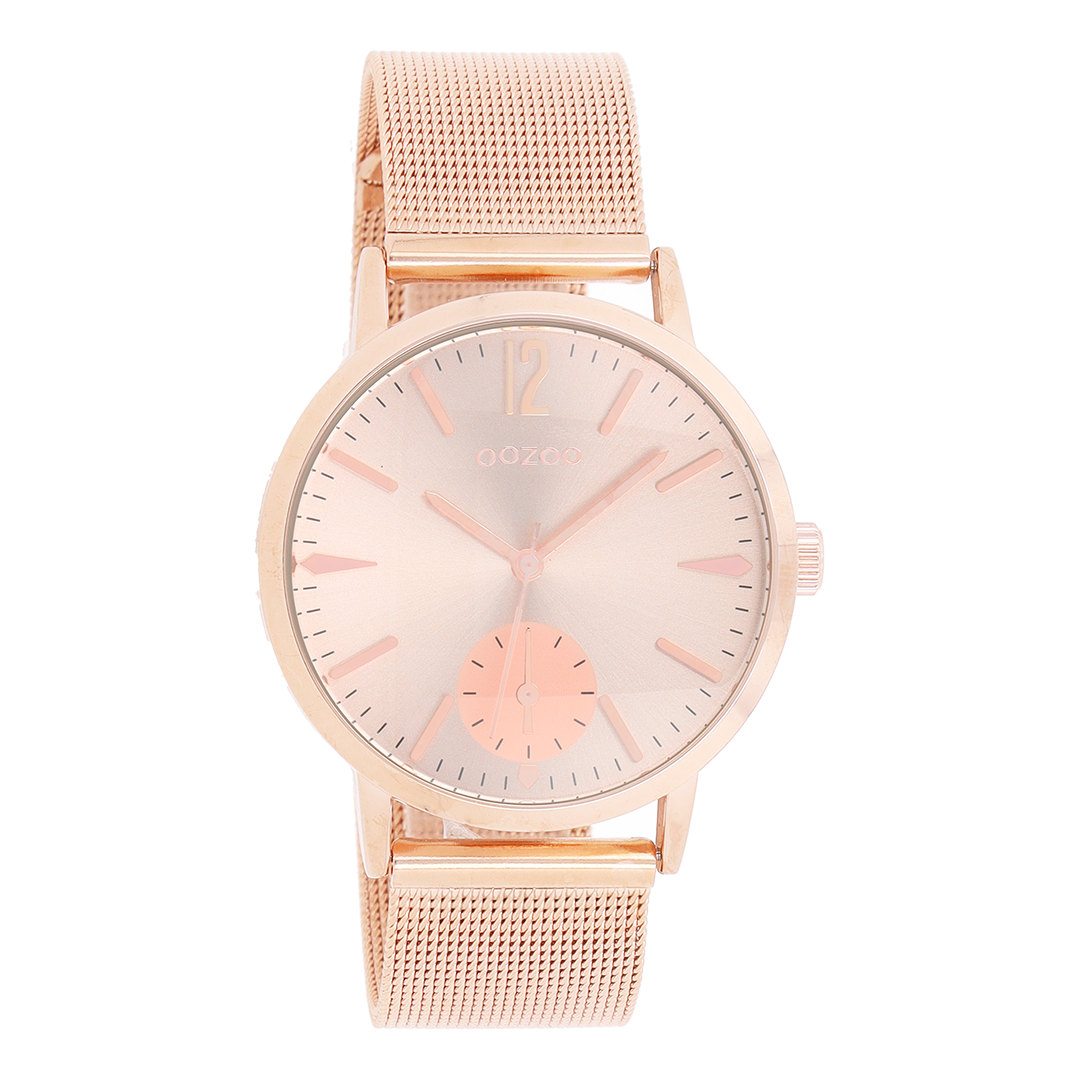 Rose gold coloured OOZOO watch with metal mesh bracelet - C8619