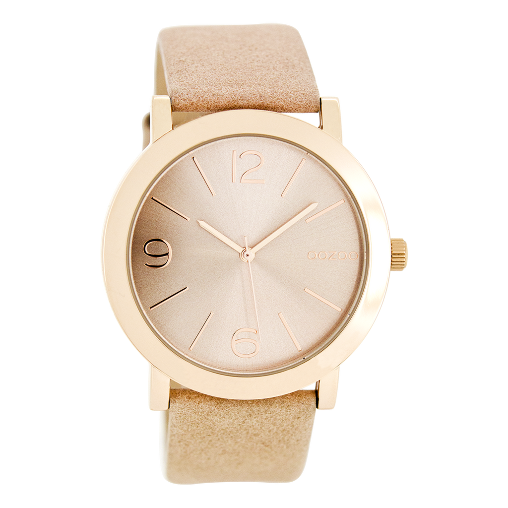 Rose gold coloured OOZOO watch with pink grey leather strap - C8711