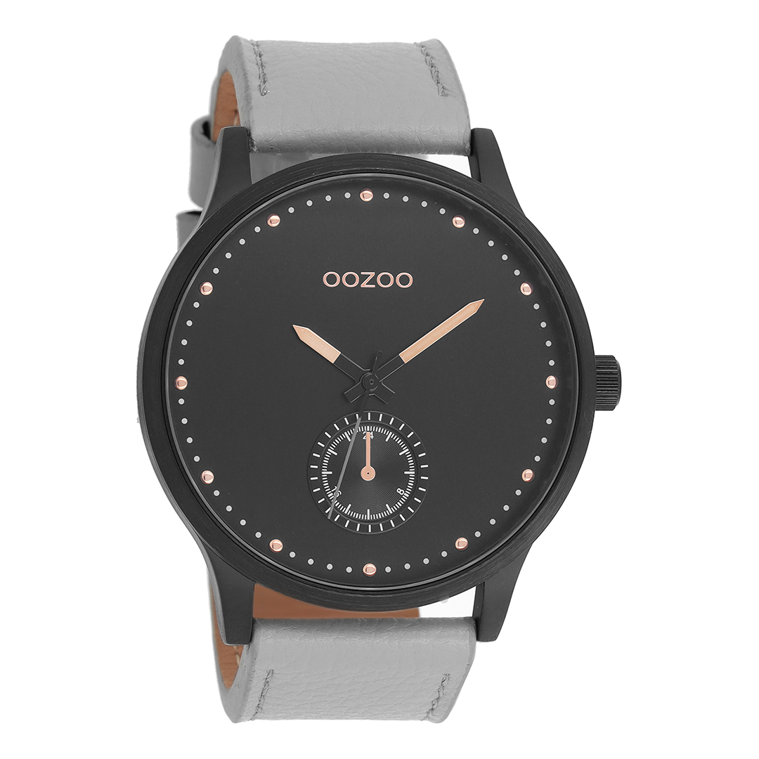Black OOZOO watch with stone grey leather strap - C9006