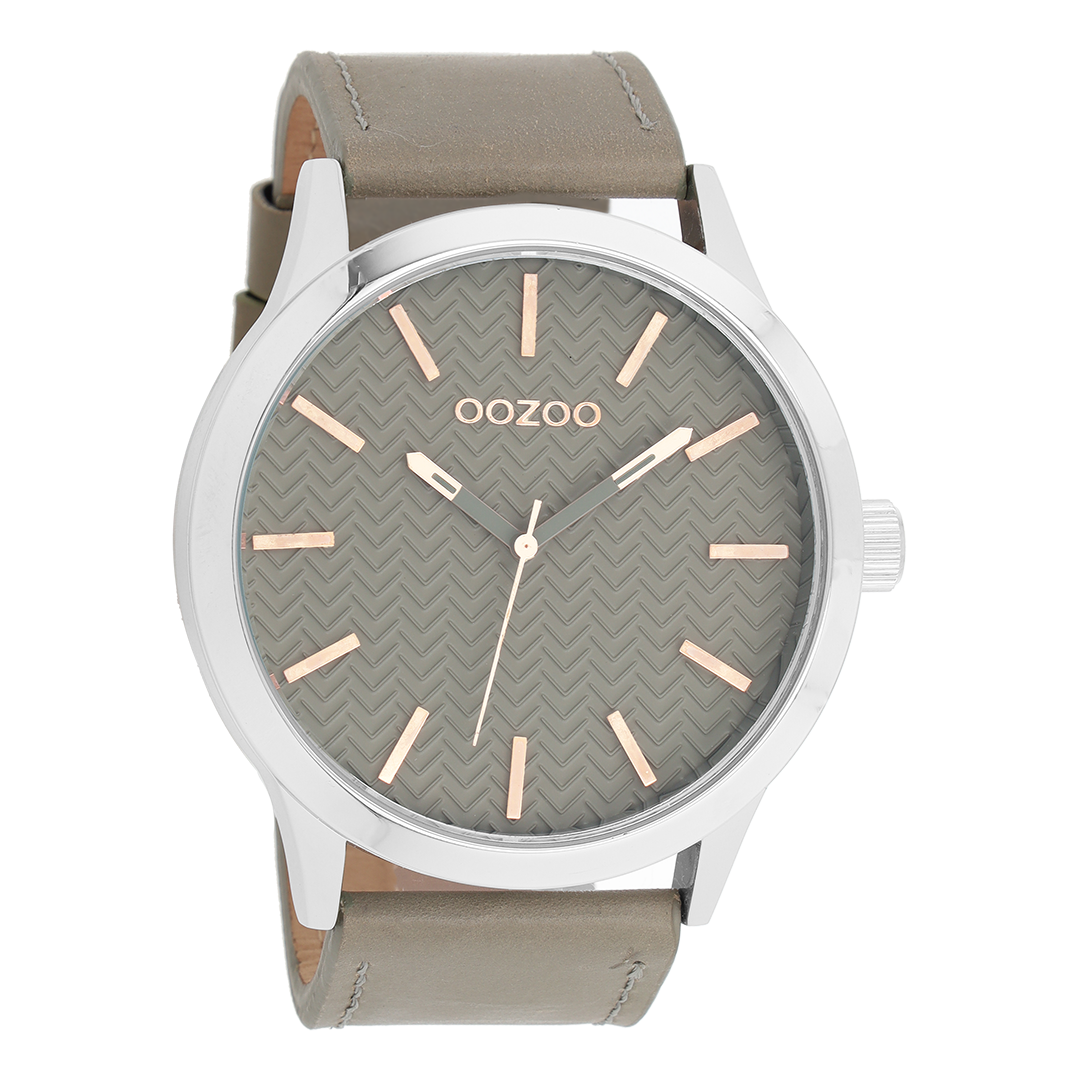 Silver coloured OOZOO watch with stone grey leather strap - C9010