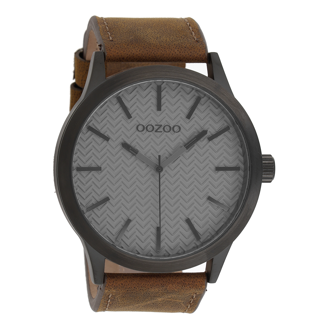 Black OOZOO watch with brown leather strap - C9012
