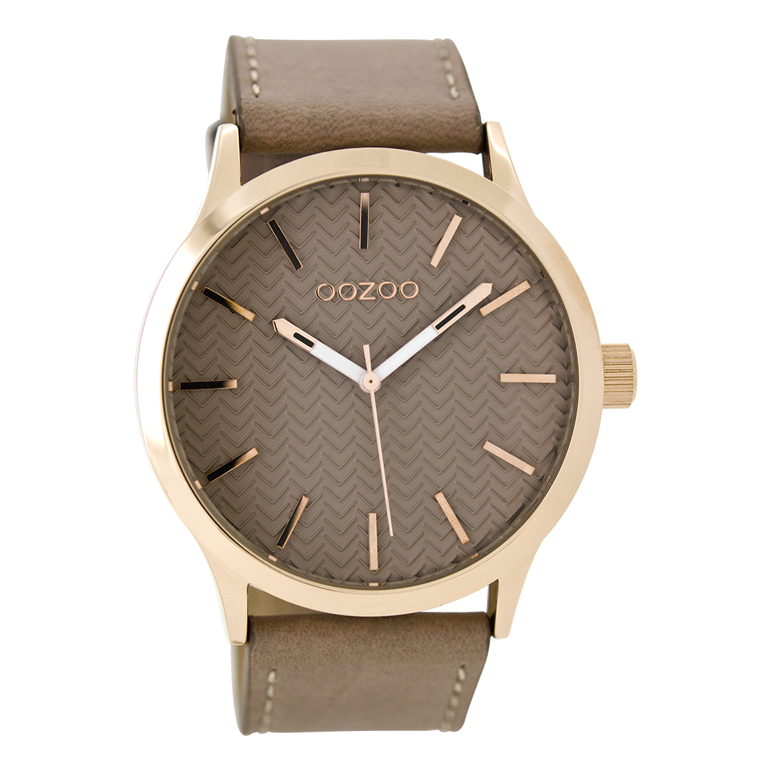 Rose gold coloured OOZOO watch with pink grey leather strap - C9016