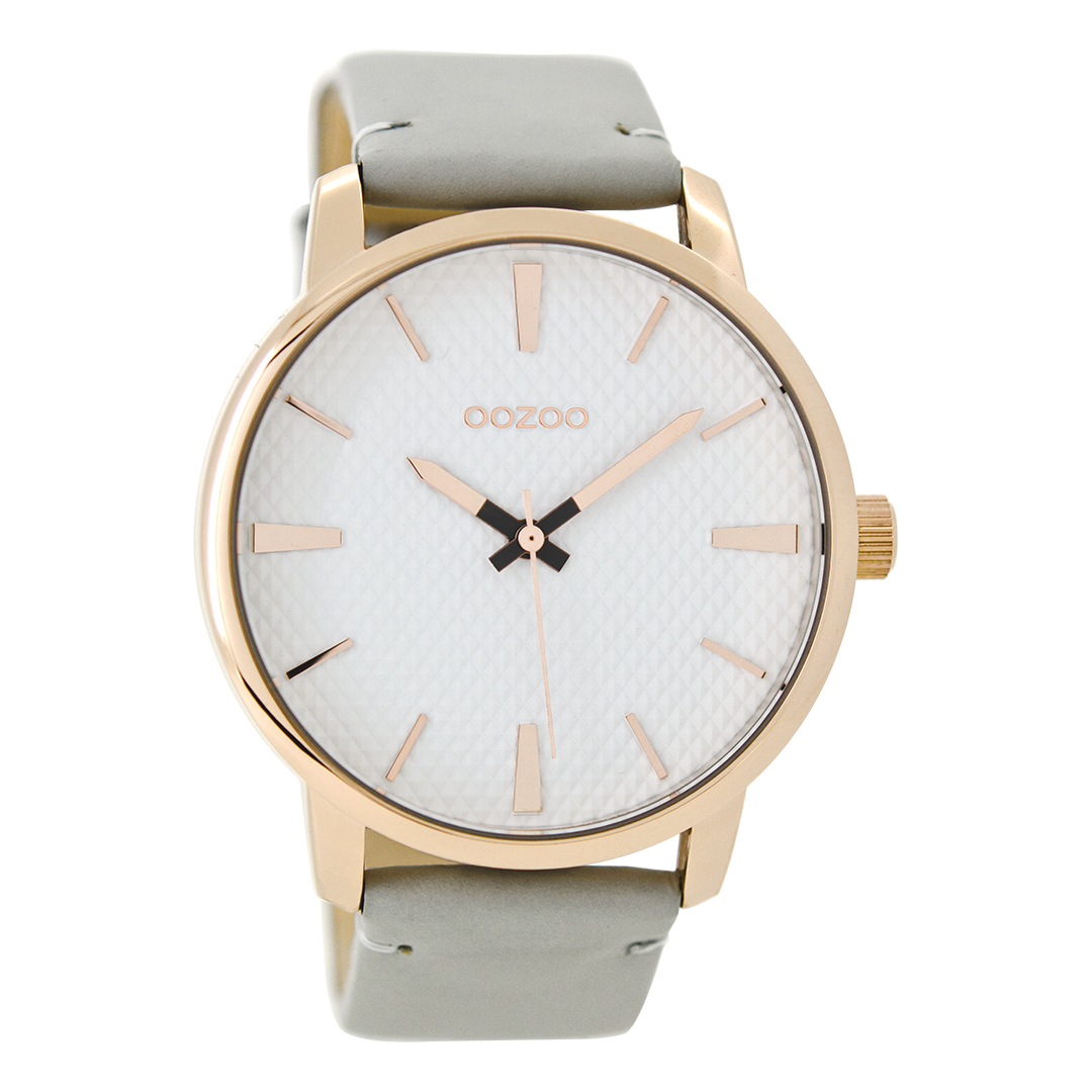 Rose gold coloured OOZOO watch with stone grey leather strap - C9020