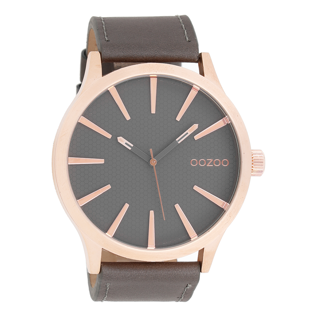 Rose gold coloured OOZOO watch with elephant grey leather strap - C9042