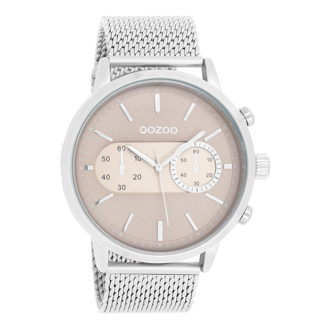 Silver coloured OOZOO watch with metal mesh bracelet - C9071