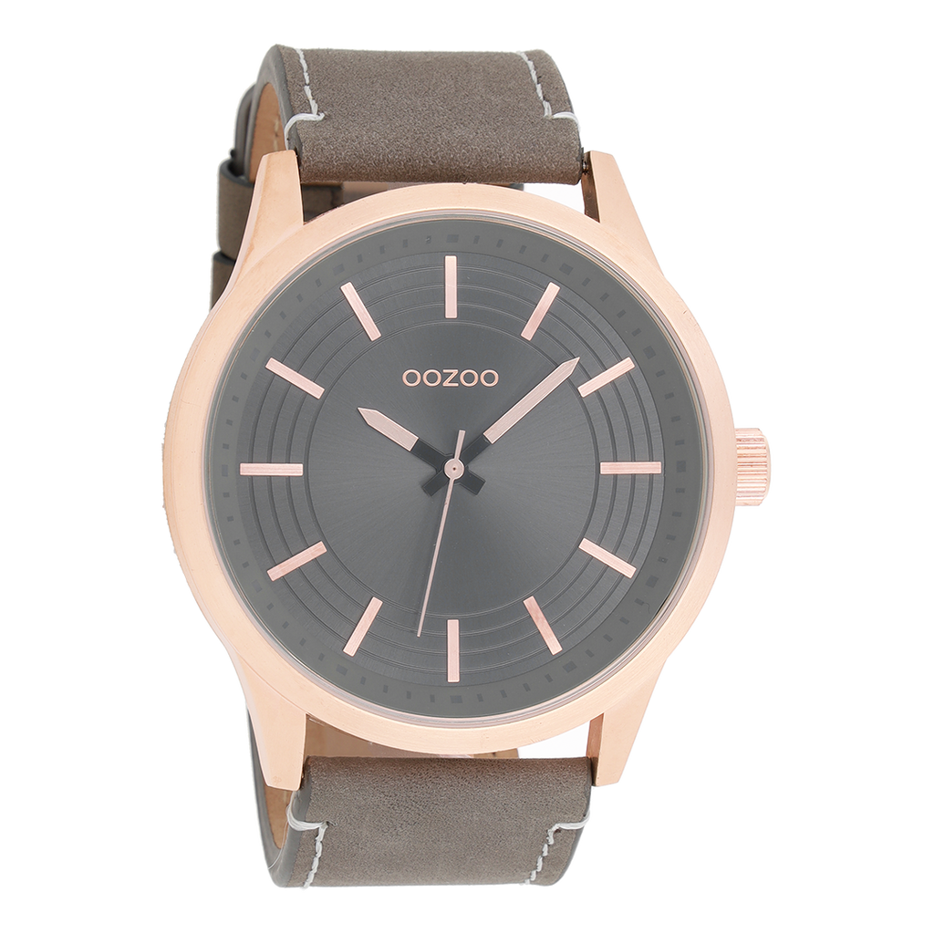 Rose gold coloured OOZOO watch with elephant grey leather strap - C9078