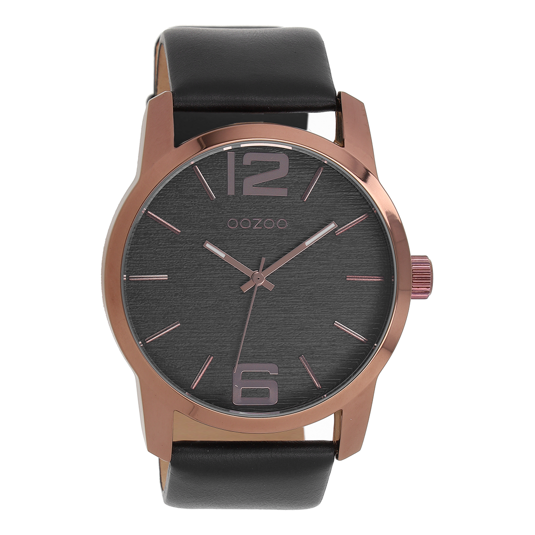 Brown OOZOO watch with black leather strap - C9088