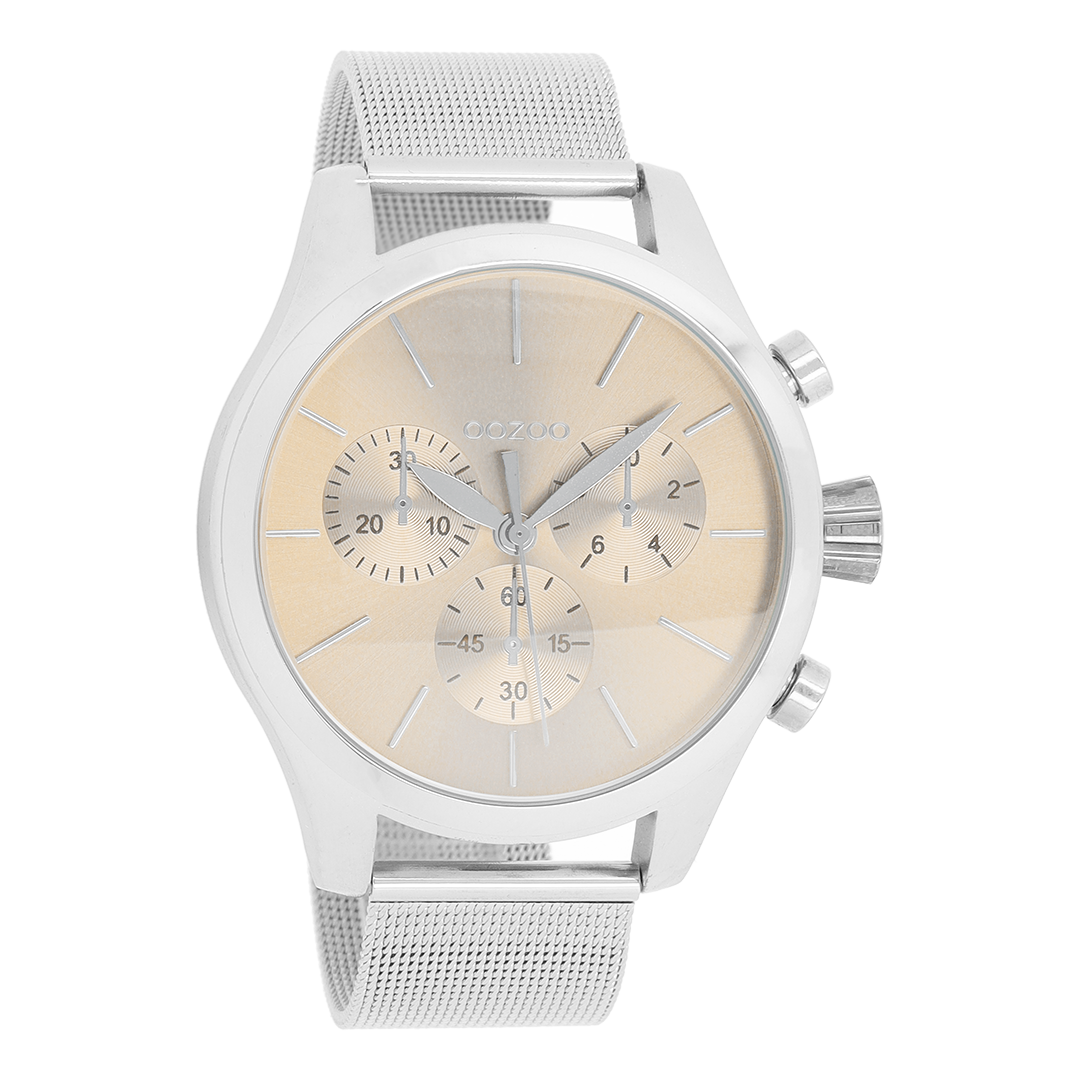 Silver coloured OOZOO watch with metal mesh bracelet - C9096