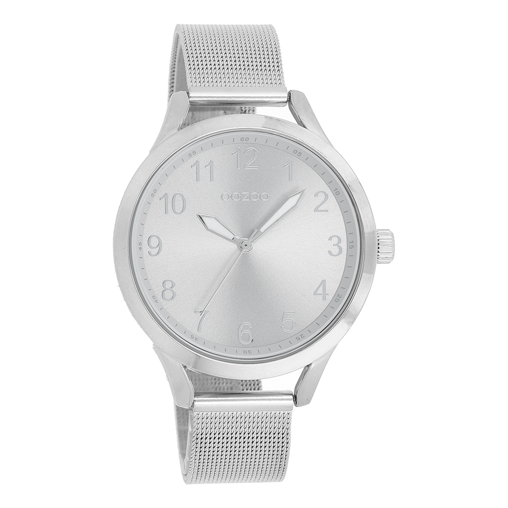 Silver coloured OOZOO watch with metal mesh bracelet - C9115