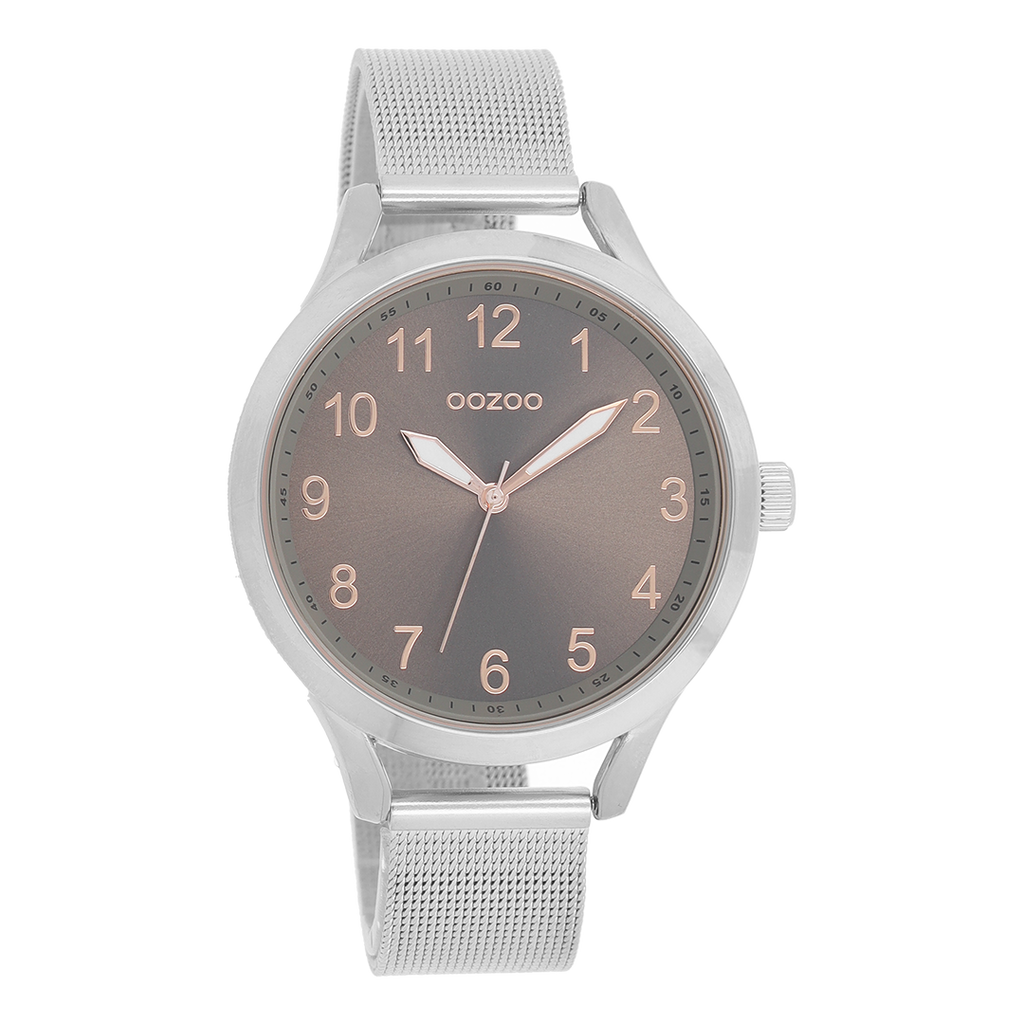 Silver coloured OOZOO watch with metal mesh bracelet - C9116