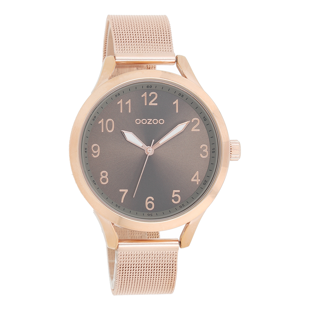 Rose gold coloured OOZOO watch with metal mesh bracelet - C9117
