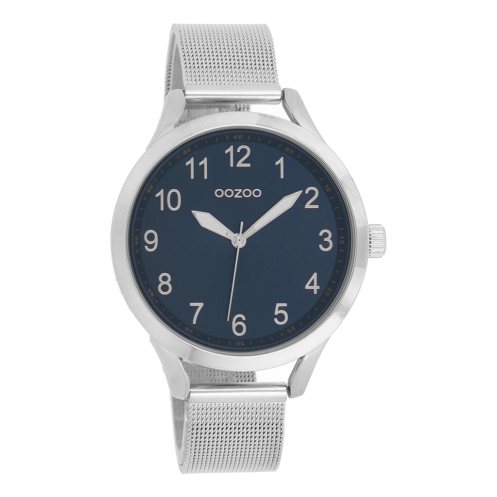 Silver coloured OOZOO watch with metal mesh bracelet - C9118