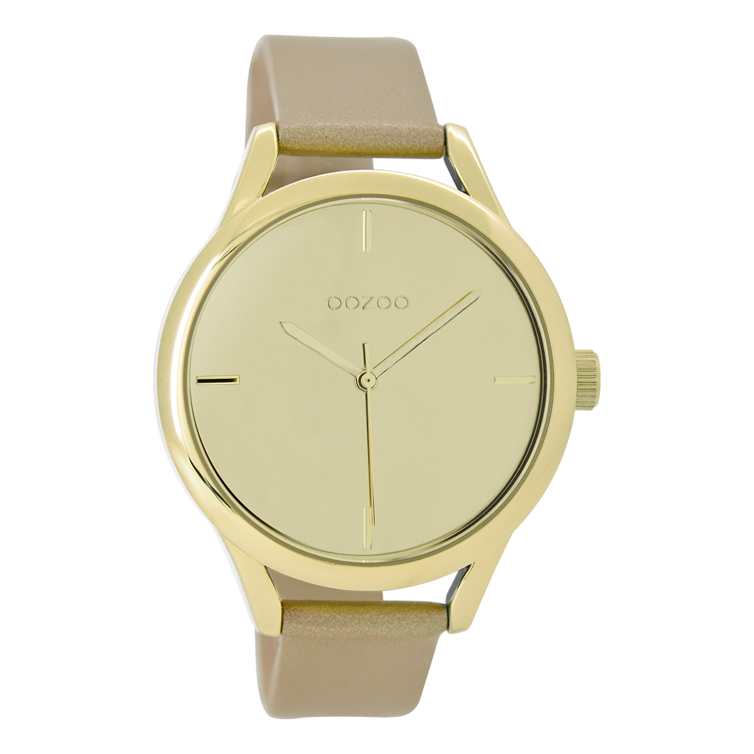 Gold coloured OOZOO watch with sand leather strap - C9141