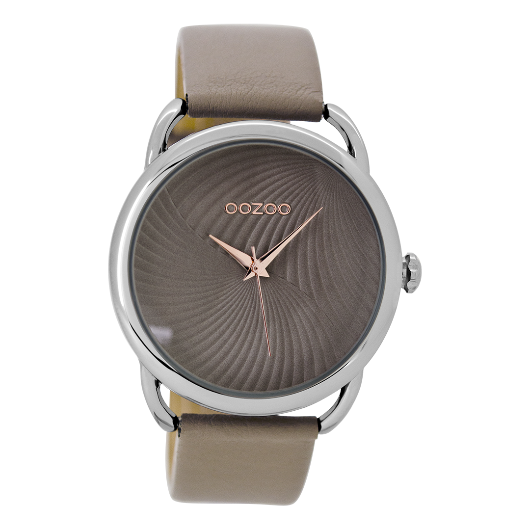 Silver coloured OOZOO watch with taupe leather strap - C9162