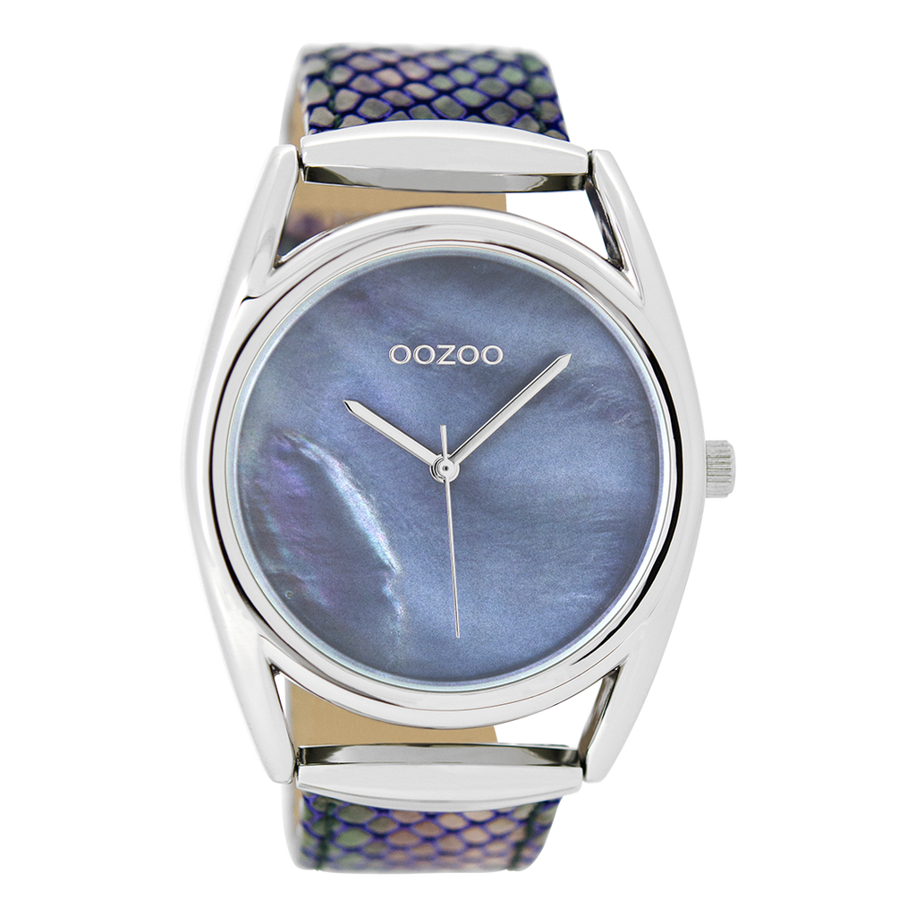 Silver coloured OOZOO watch with multicolor leather strap - C9167