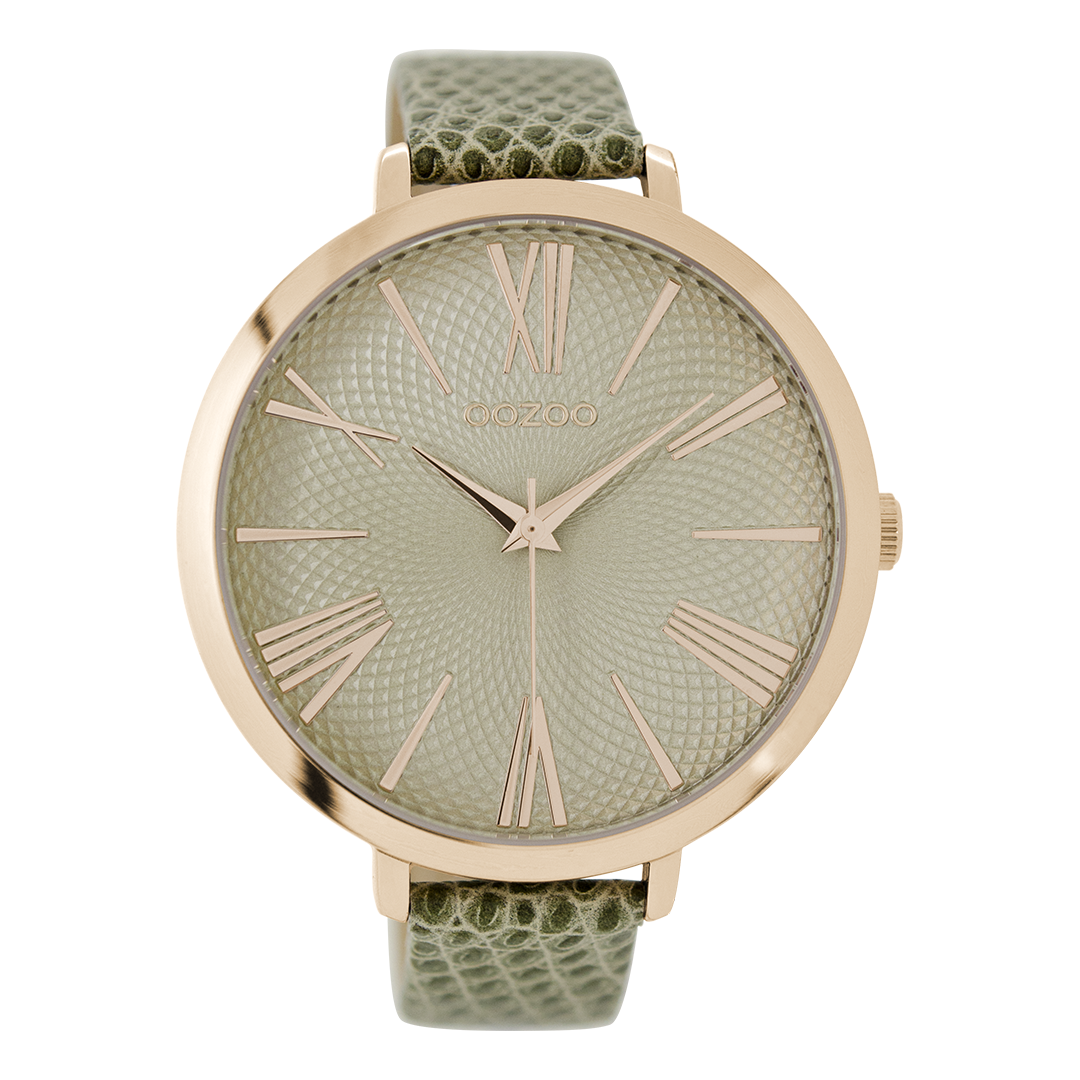 Rose gold coloured OOZOO watch with green leather strap - C9170