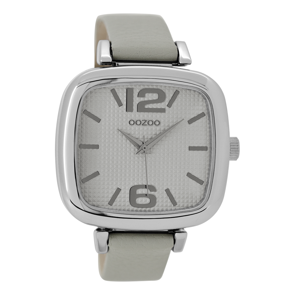 Silver coloured OOZOO watch with stone grey leather strap - C9180