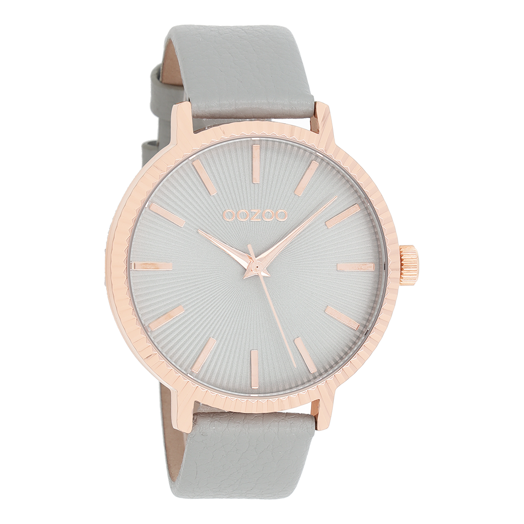 Rose gold coloured OOZOO watch with stone grey leather strap - C9195