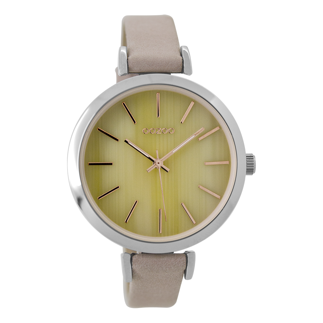 Silver coloured OOZOO watch with pink grey leather strap - C9236