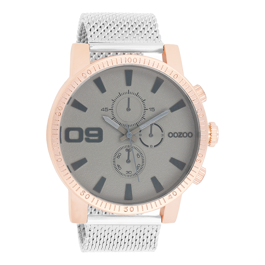 Rose gold coloured OOZOO watch with silver coloured metal mesh bracelet - C9437