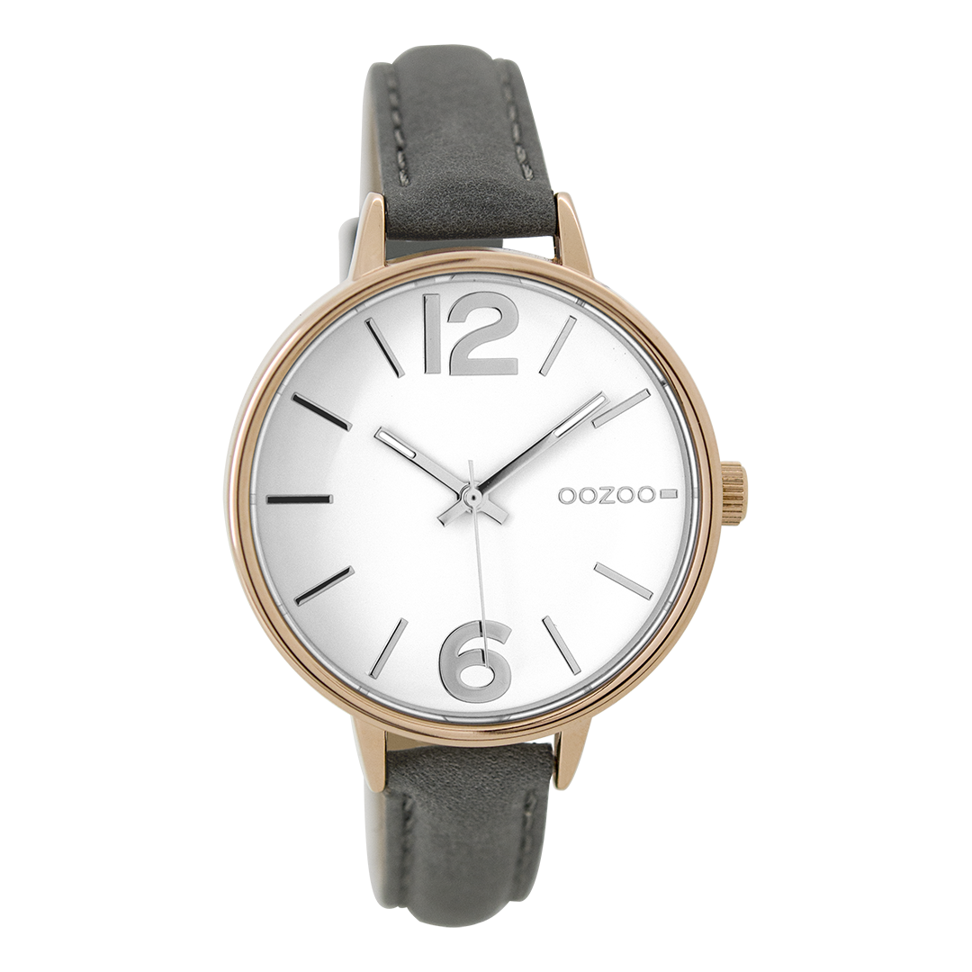 Rose gold coloured OOZOO watch with elephant grey leather strap - C9483