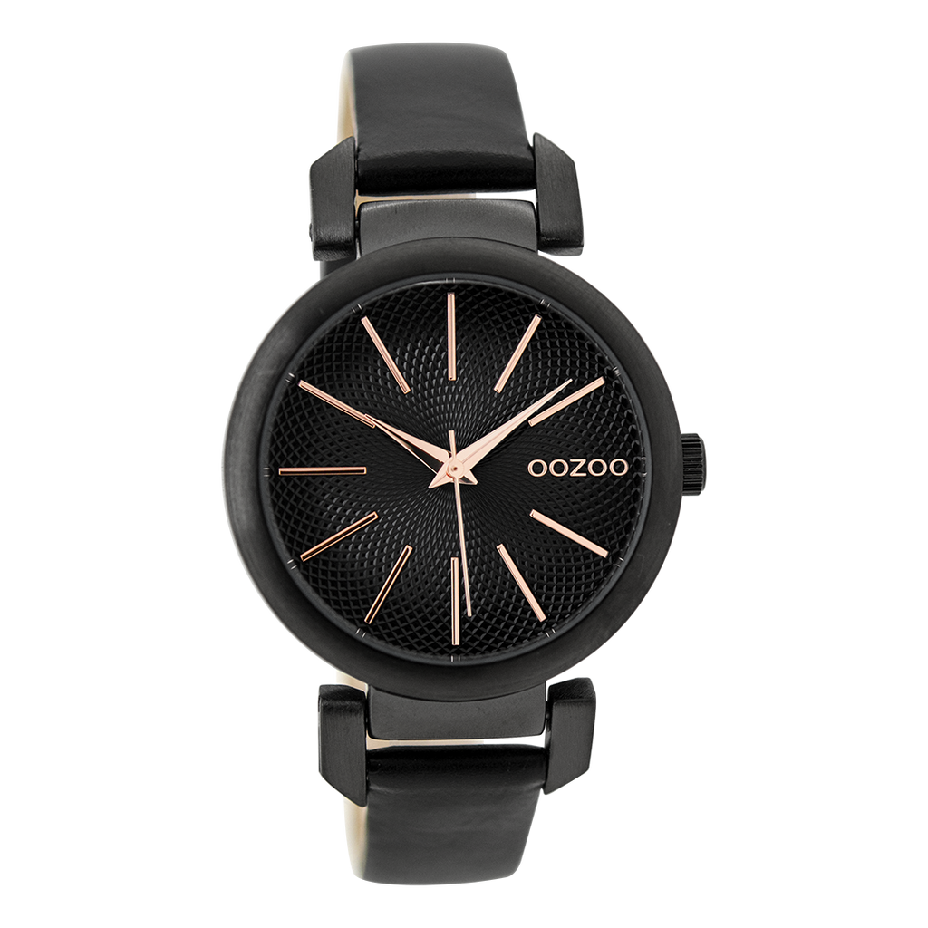 Black OOZOO watch with leather strap - C9489