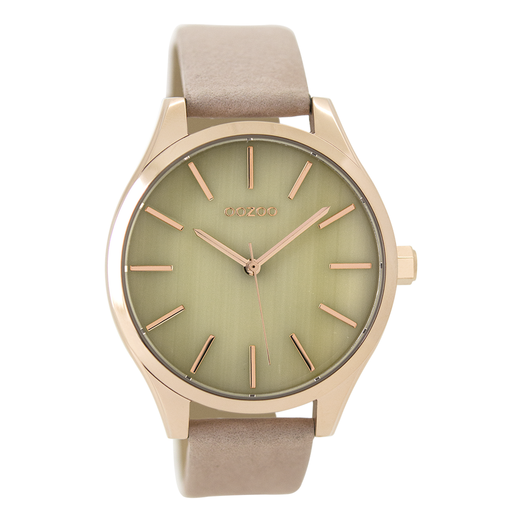 Silver coloured OOZOO watch with pink grey leather strap - C9502