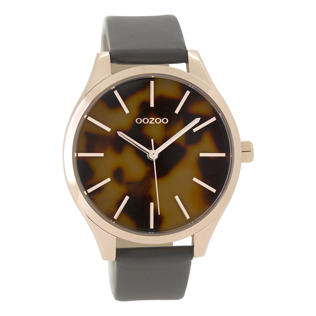 Rose gold coloured OOZOO watch with elephant grey leather strap - C9504