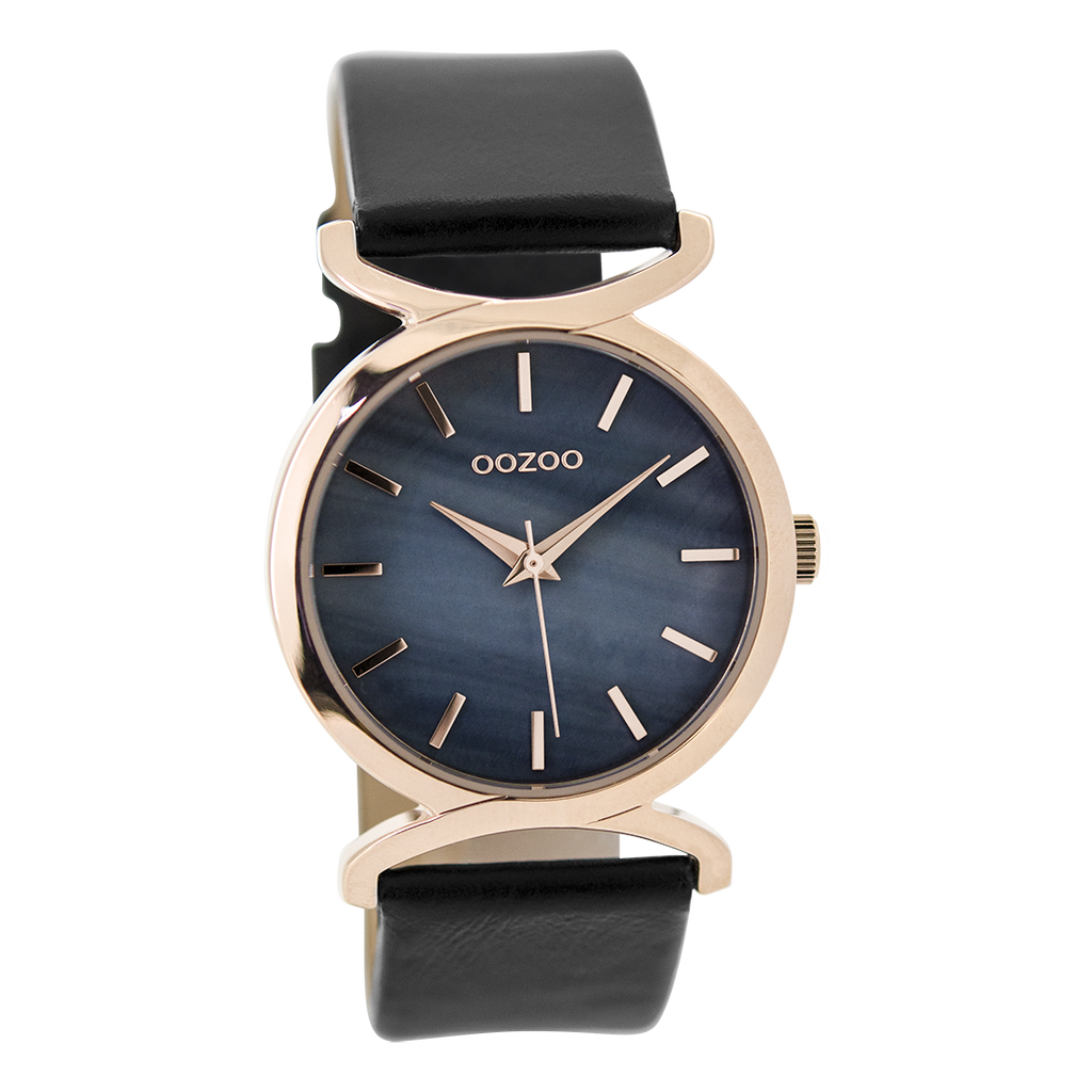 Rose gold coloured OOZOO watch with black leather strap - C9529