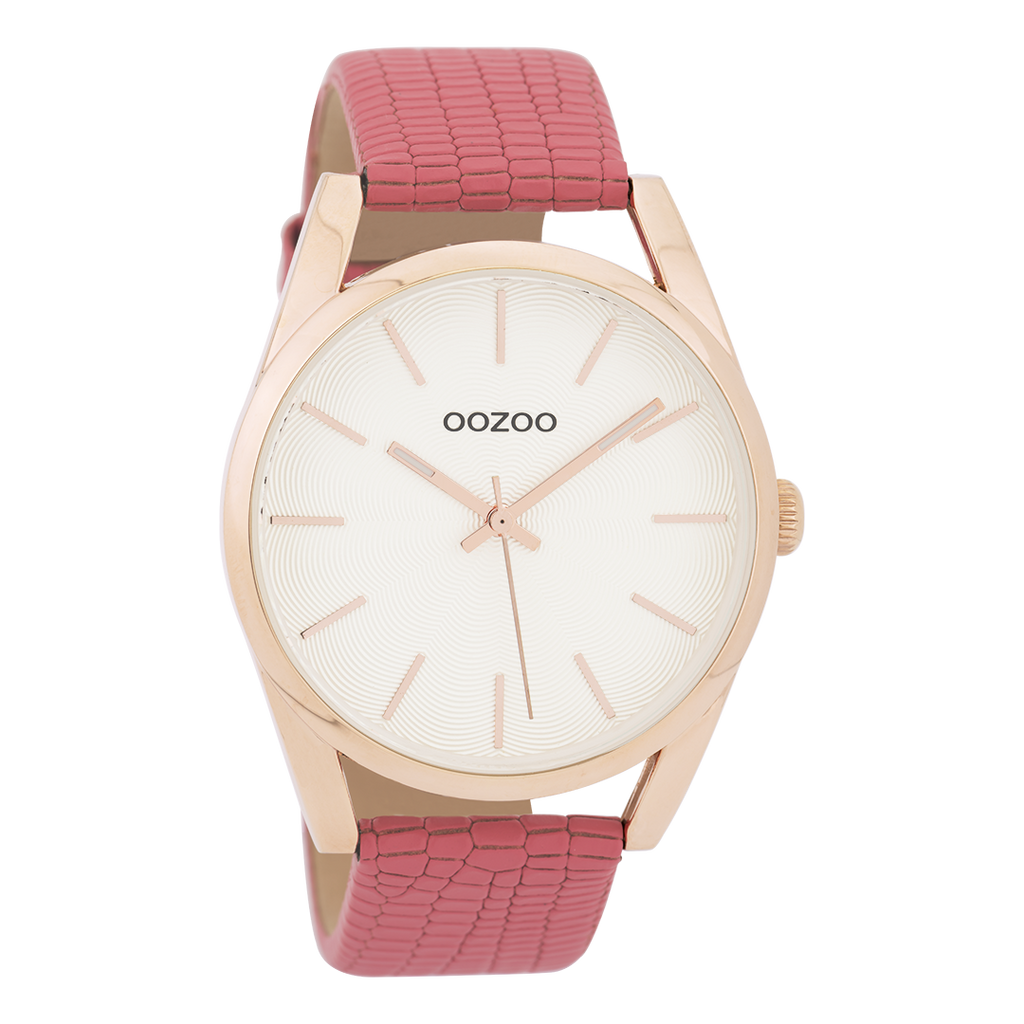 Rose gold coloured OOZOO watch with pink leather strap - C9584