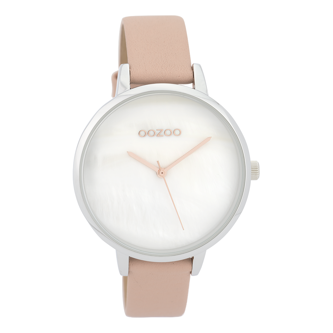Silver coloured OOZOO watch with soft pink leather strap - C9587