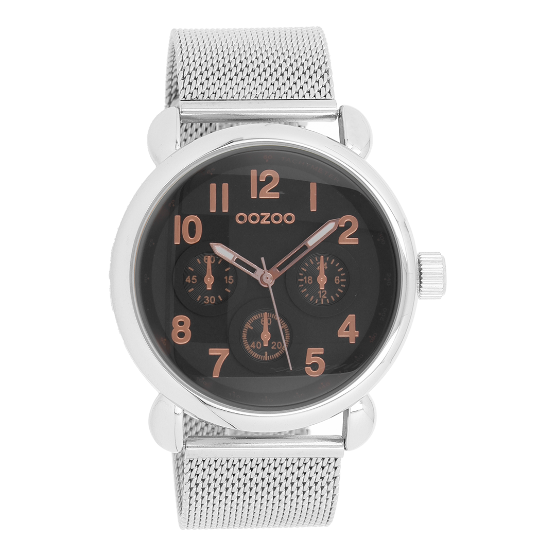 Silver coloured OOZOO watch with metal mesh bracelet - C9614