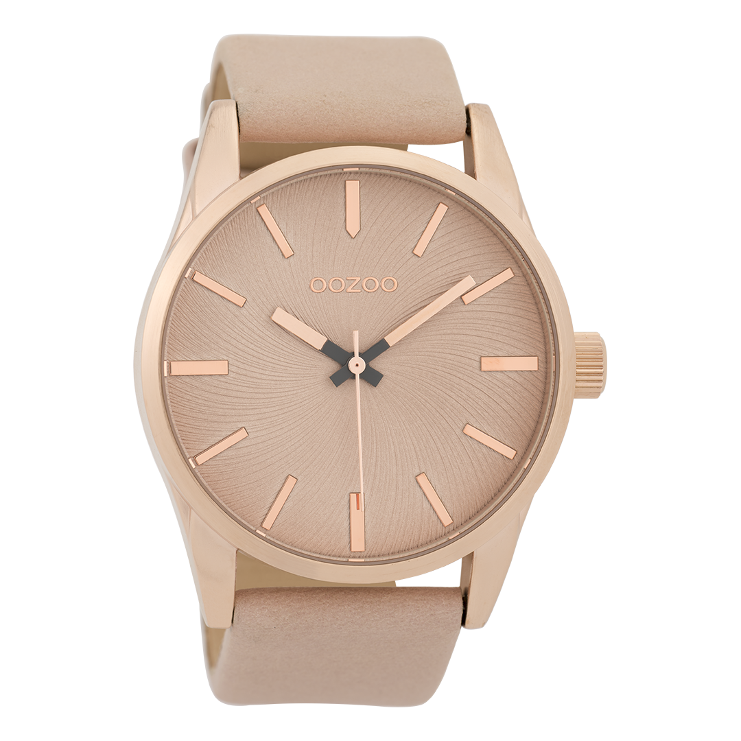 Rose gold coloured OOZOO watch with pink grey leather strap - C9626