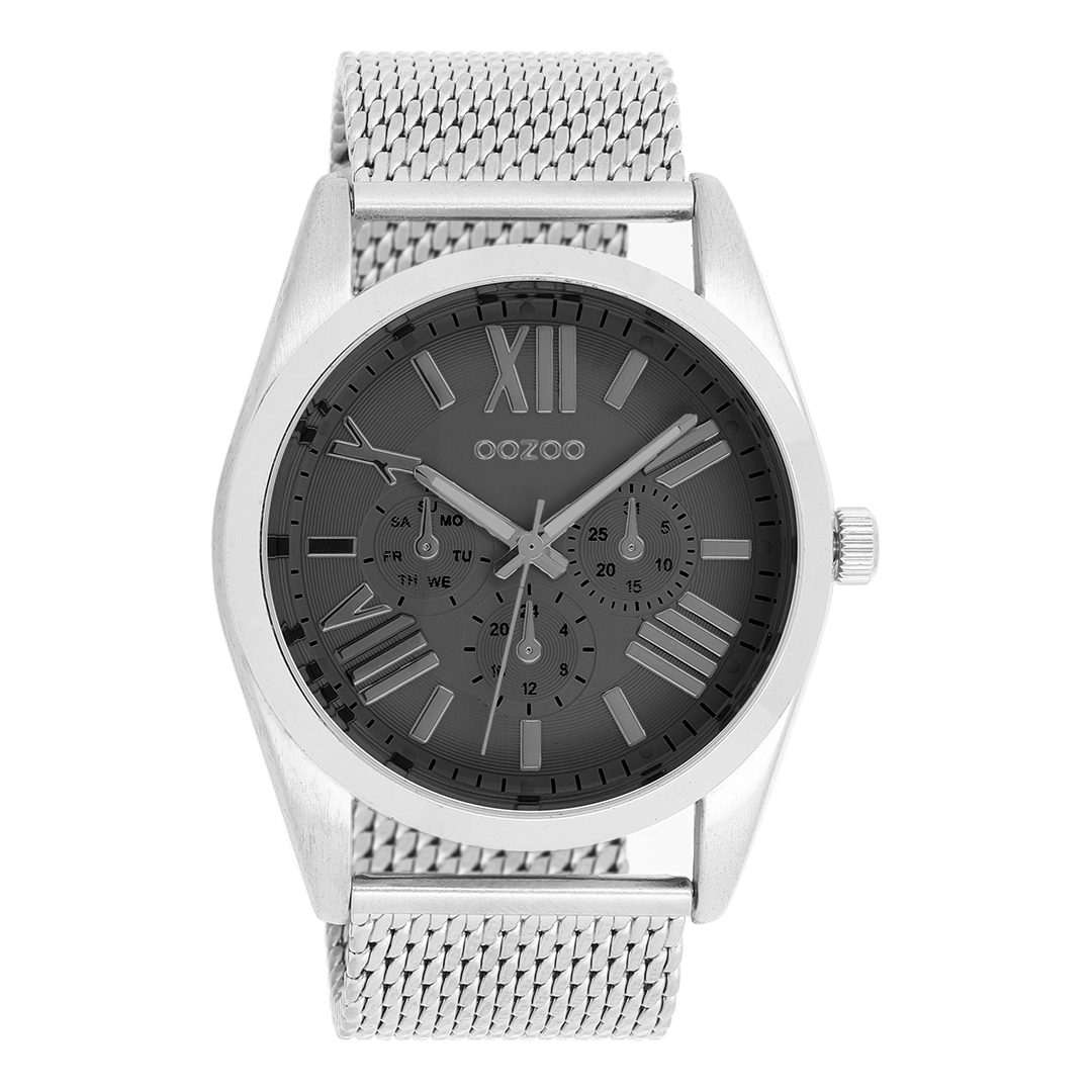 Silver coloured OOZOO watch with metal mesh bracelet - C9643