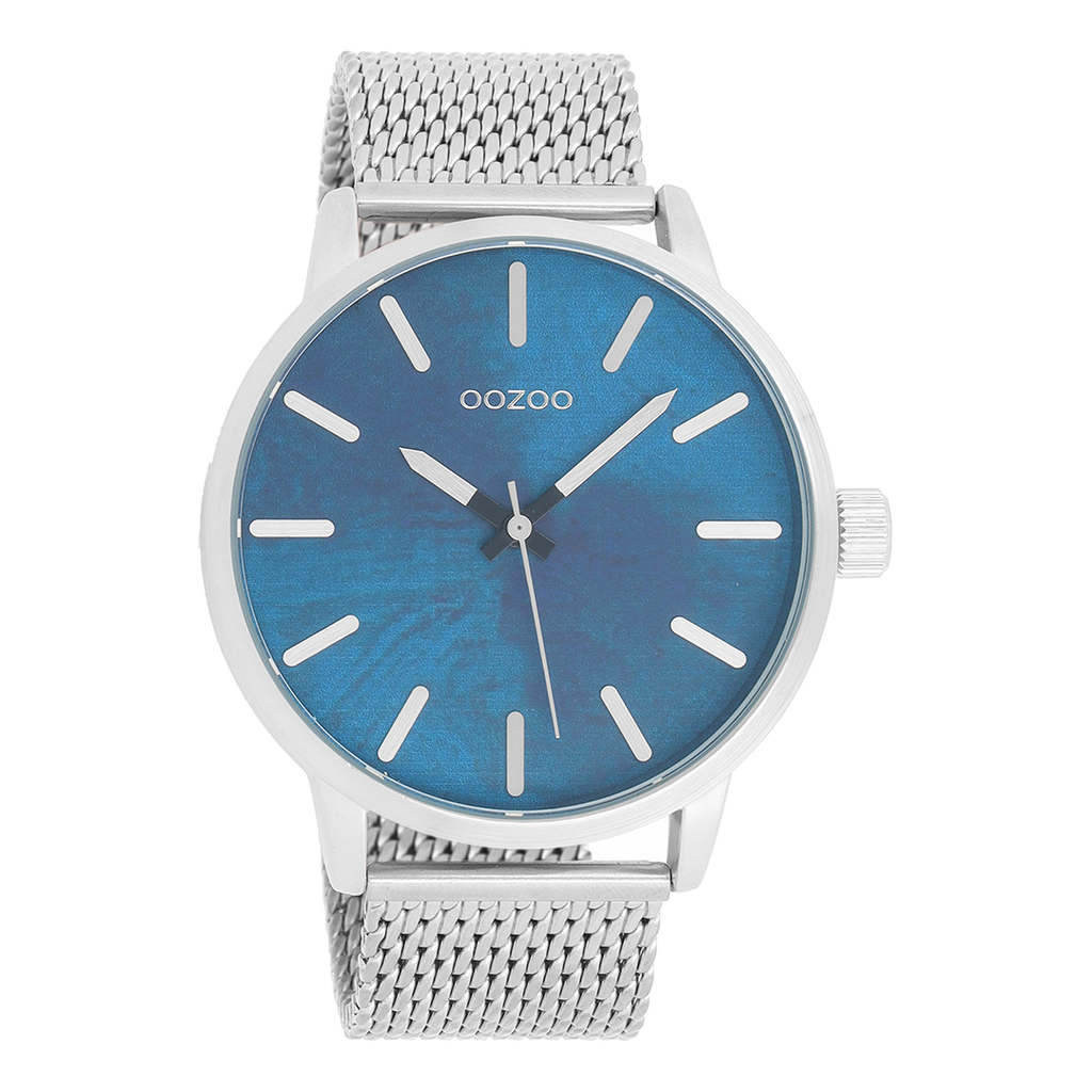 Silver coloured OOZOO watch with metal mesh bracelet - C9656