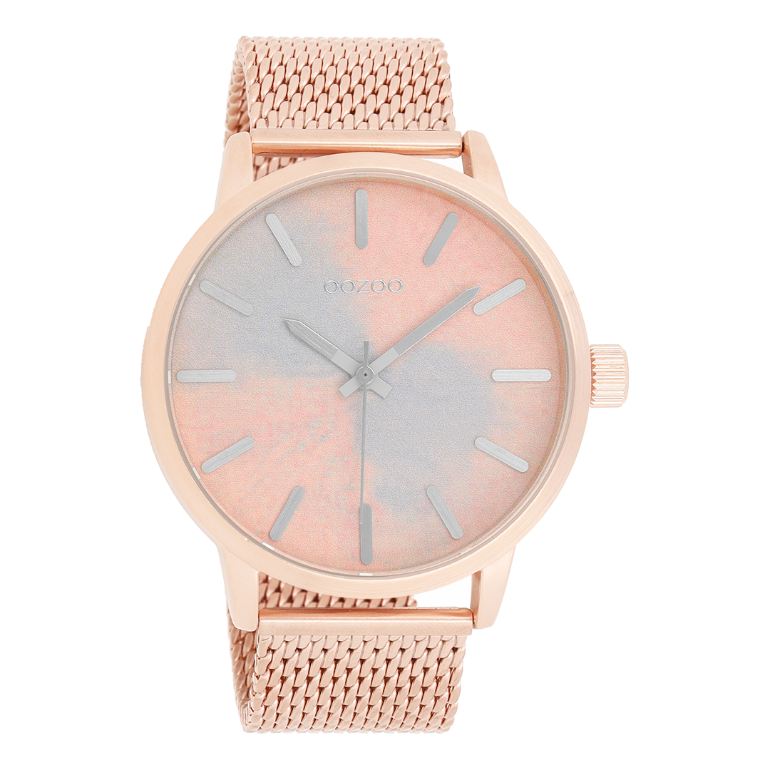 Rose gold coloured OOZOO watch with metal mesh bracelet - C9658
