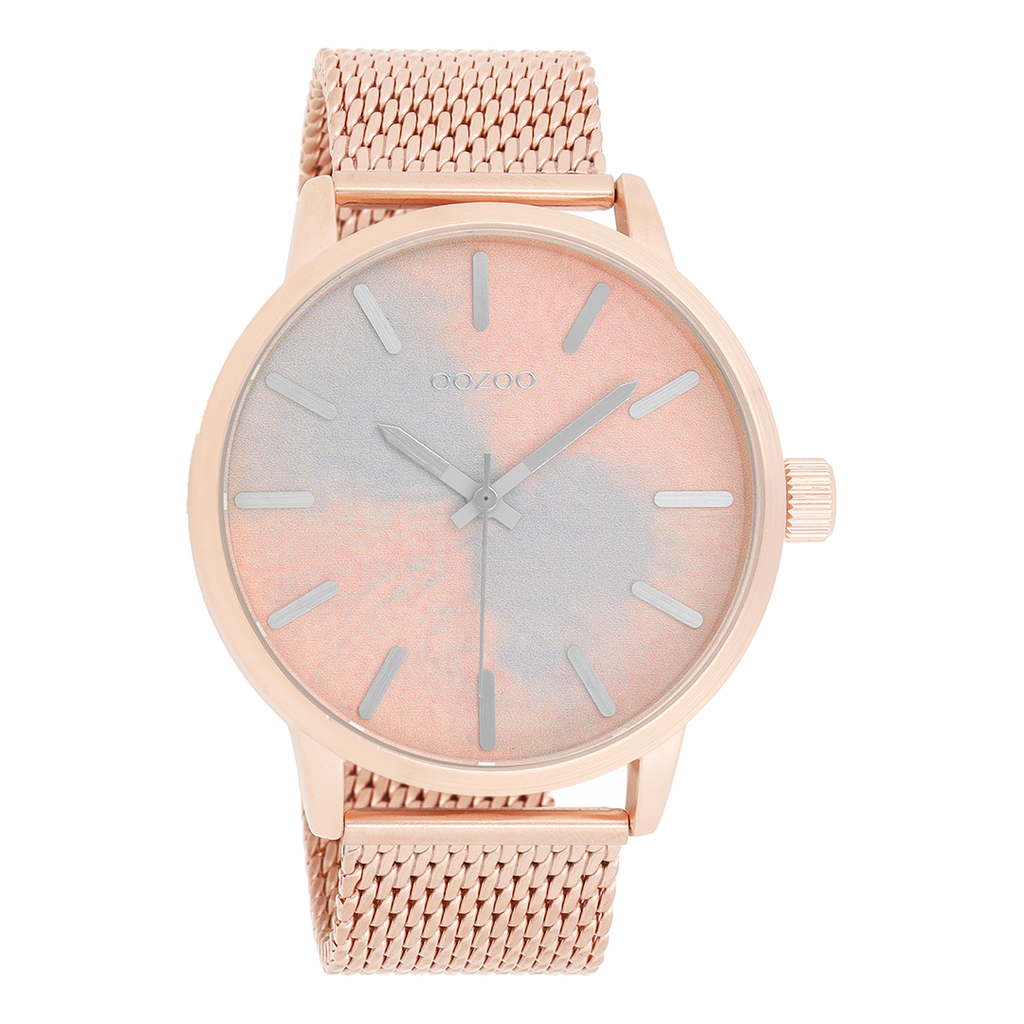 Rose gold coloured OOZOO watch with metal mesh bracelet - C9658