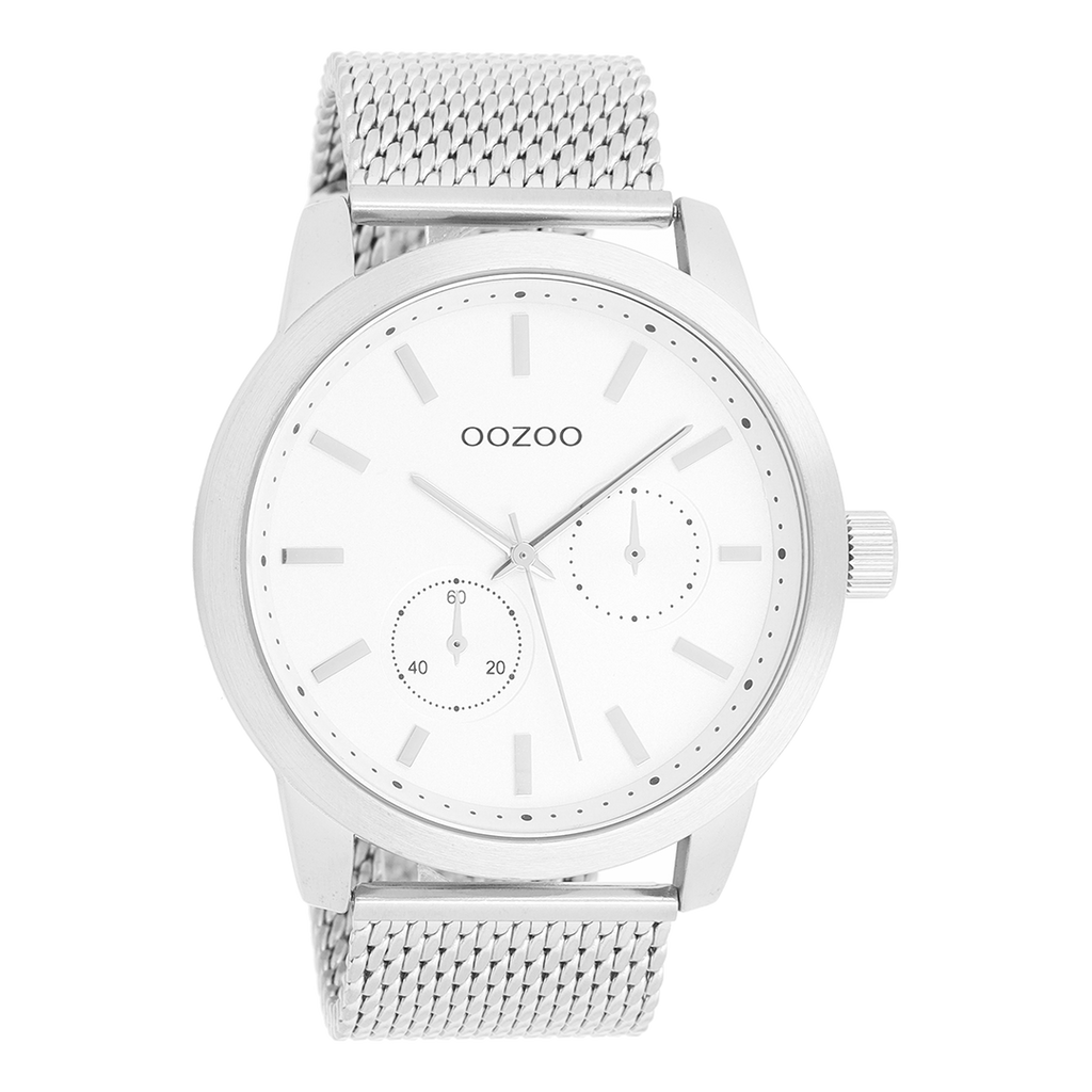 Silver coloured OOZOO watch with metal mesh bracelet - C9661