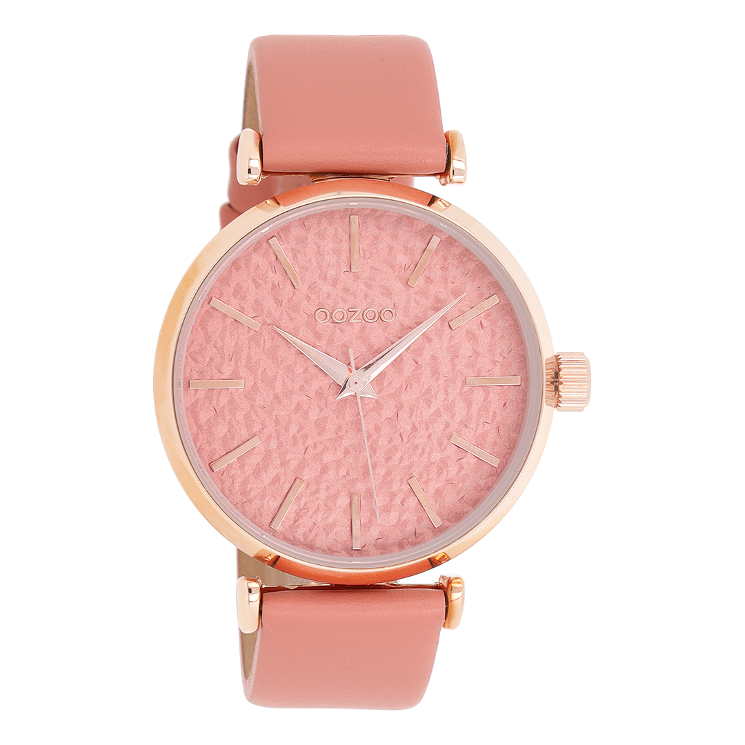 Rose gold coloured OOZOO watch with pink leather strap - C9667
