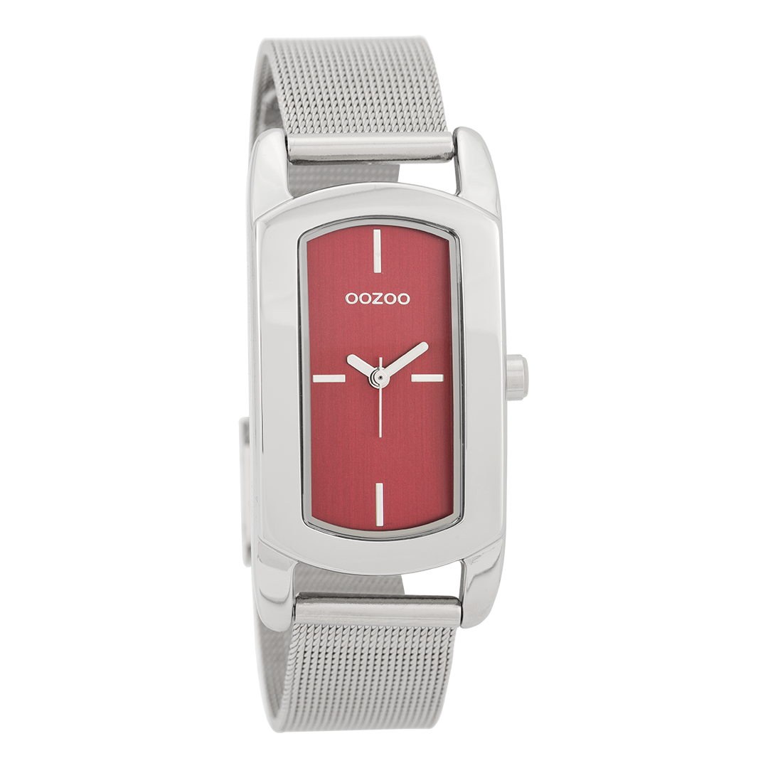 Silver coloured OOZOO watch with metal mesh bracelet - C9702