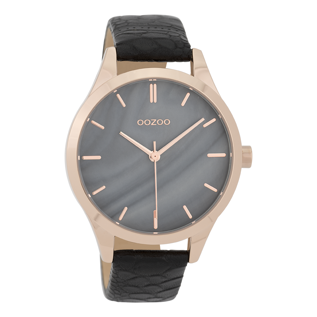 Rose gold coloured OOZOO watch with black leather strap - C9724
