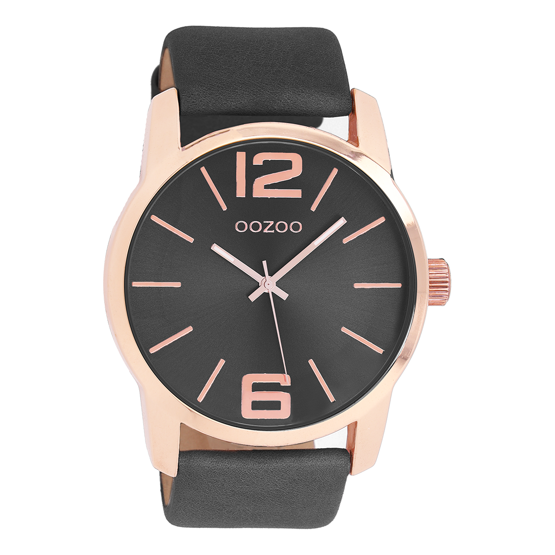 Rose gold coloured OOZOO watch with black leather strap - C9734
