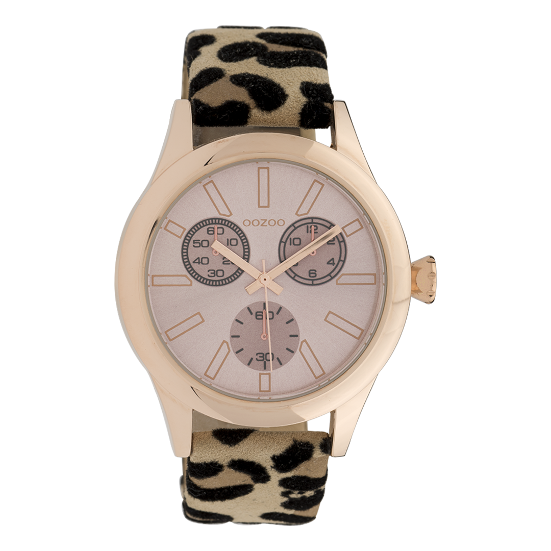 Rose gold coloured OOZOO watch with multicolor leather strap - C9797