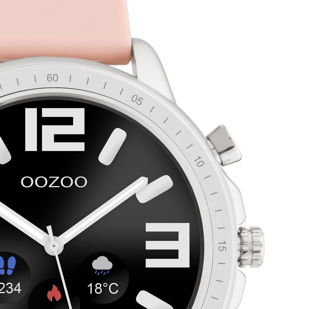 Zilverkleurige OOZOO smartwatch met grijs roze rubber band - Q00312