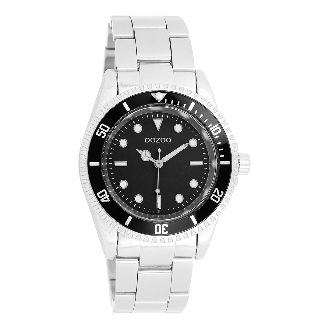 Silver coloured/black OOZOO watch with silver coloured stainless steel bracelet - C11147