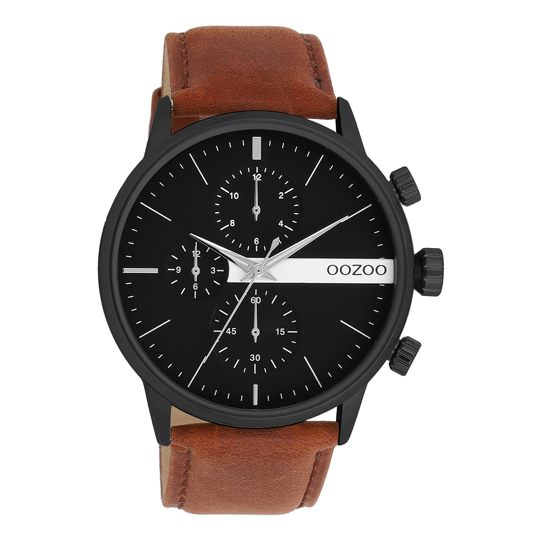 Black OOZOO watch with brown leather strap - C11223