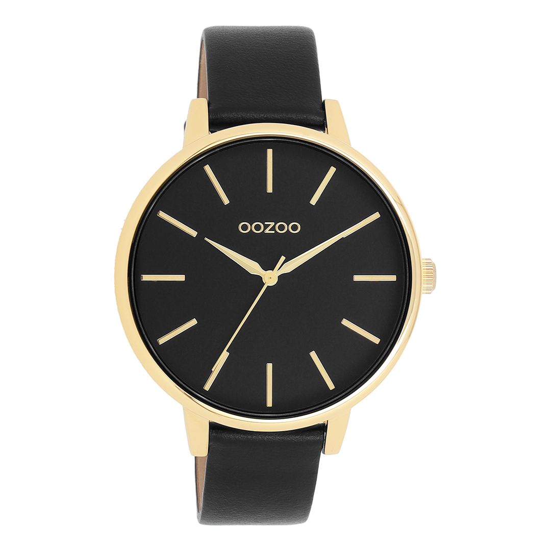 Gold coloured OOZOO watch with black leather strap - C11294